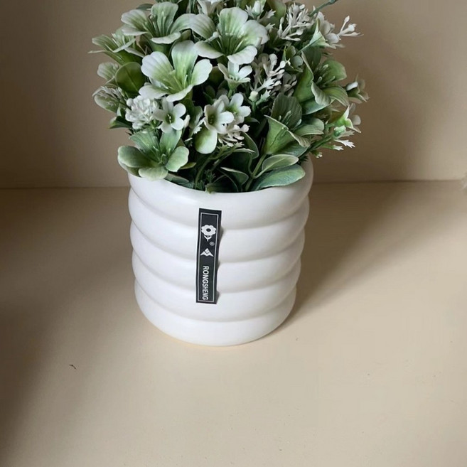 仿真花盆栽 白色, 陶瓷花盆綠植, 1個