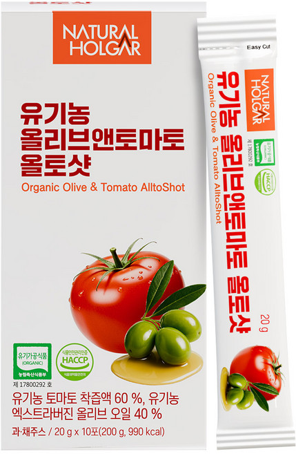 유기농 엑스트라버진 올리브오일 토마토 올토샷 스틱 즙, 10개, 20g