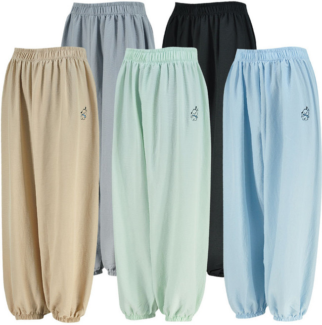 여성 봄 여름 가볍고 시원한 조거바지 편안한 힙한 밴딩 배기팬츠 강아지자수