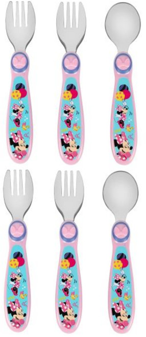 이유식스푼 어린이식기 디즈니 미니 마우스 유아용 포크와 스푼 세트 6개 식기세척기 사용 가능 식기, Minnie Mouse