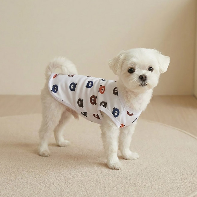 쪼꼬마미 대형견까지 추가금 없는 강아지 커플룩 민소매 실내복 4종 (M~6XL), 1개, 화이트베어