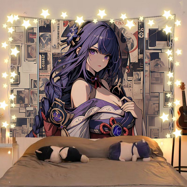 원신 굿즈 행잉 태피스트리 소 라이덴쇼군 호두 카미사토아야카 카에데하라카즈하 종려 야에미코 일러스트 패브릭포스터 벽 꾸미기 창문가리개 공간분이 문발 라이브방송 배경천 37종, 원신 패브릭 포스터-11