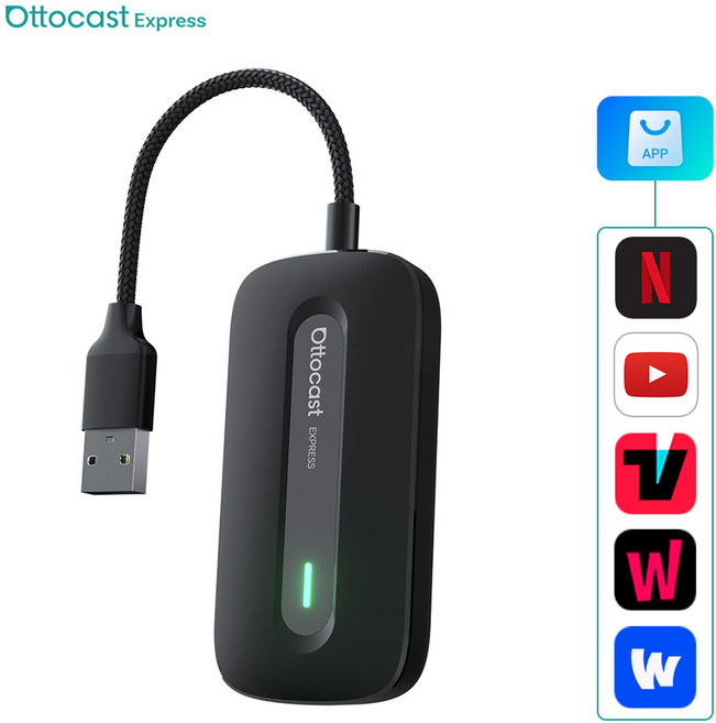 오토캐스트 Express Play2Video 무선 안드로이드 오토 카플레이 박스 유튜브 넷플릭스 콘텐츠 스트리밍 가능, 블랙, CA515-TK2