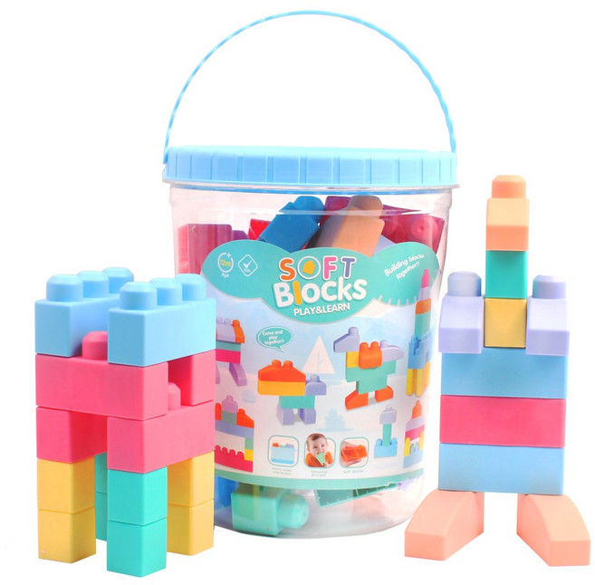 [키움하우스] 소프트파스텔블록-버켓42피스 블럭쌓기 아기블럭 말랑말랑, 선택:소프트파스텔블록-버켓42피스, 1개