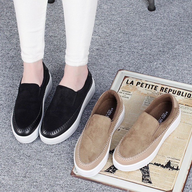 슈라인 깔끔한 국내제작 여성 스웨이드 스티치 키높이 통굽 슬립온 4cm