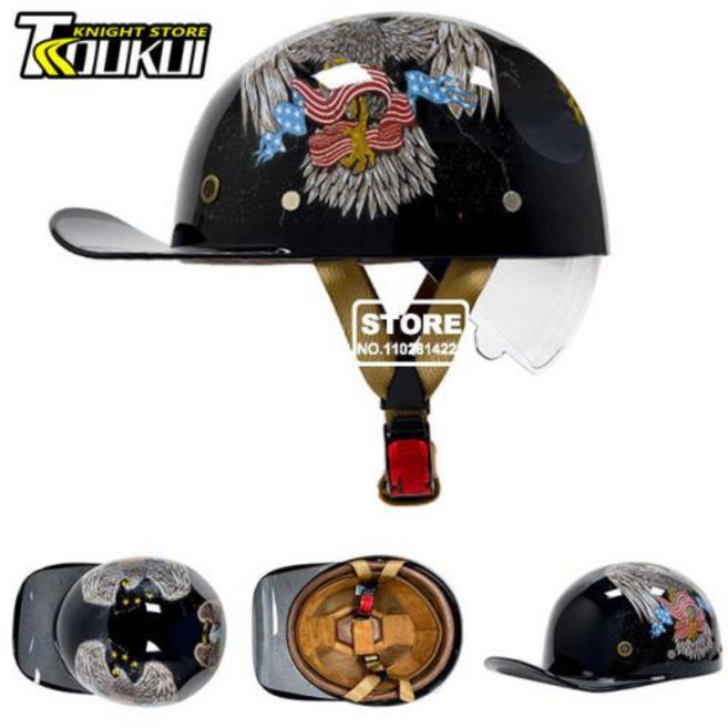 빈티지 오토바이헬멧 바이크용품 레트로 모토 헬멧 오토바이 하프 야구 모자 개성 있는 사이클링 남녀공용, 28) QKE005--6 - XXL