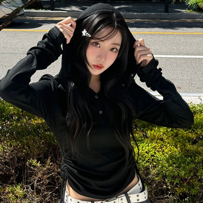 시크 슬림 셔링 후드 슬림 후드티 가을 긴팔