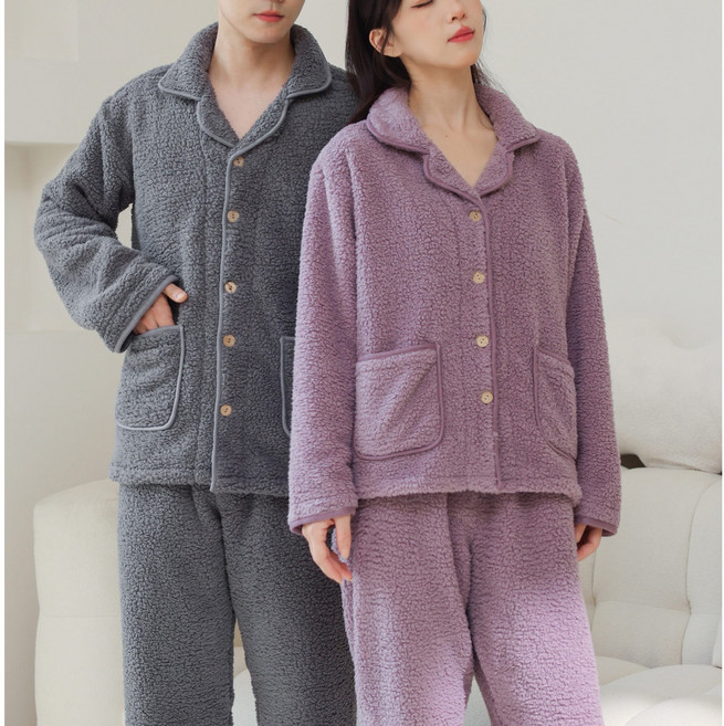 포근한온도 커플 수면잠옷 극세사 잠옷 빅사이즈 여자 남자