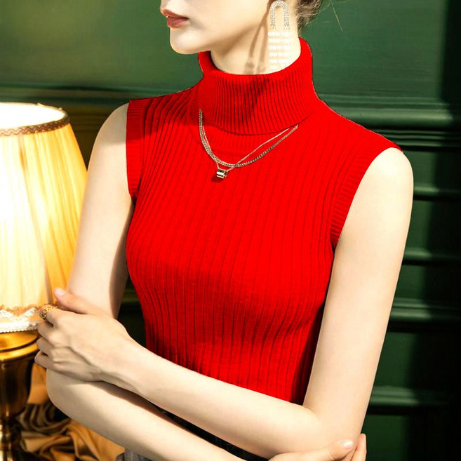 여성용 터틀넥 폴라 민소매 슬림 스판 니트 티셔츠 뉴타임즈F8020 Women's T-shirt