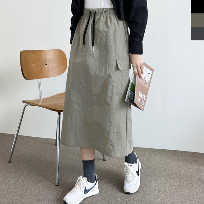 카고 롱 스커트 아노락 밴딩 바스락 스커트 여름 롱 치마 3color (당일발송)