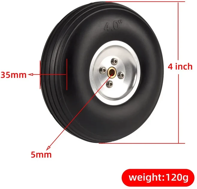 RC 비행기 모델 2.75 ''/ 5 인치용 2PCS 고무 바퀴 타이어 알루미늄 허브, 04 4 inch 102mm