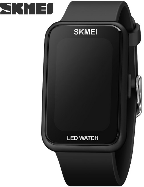 SKMEI 時尚方形LED顯示手錶 夜光防水運動款 男女兒童皆宜 經典黑