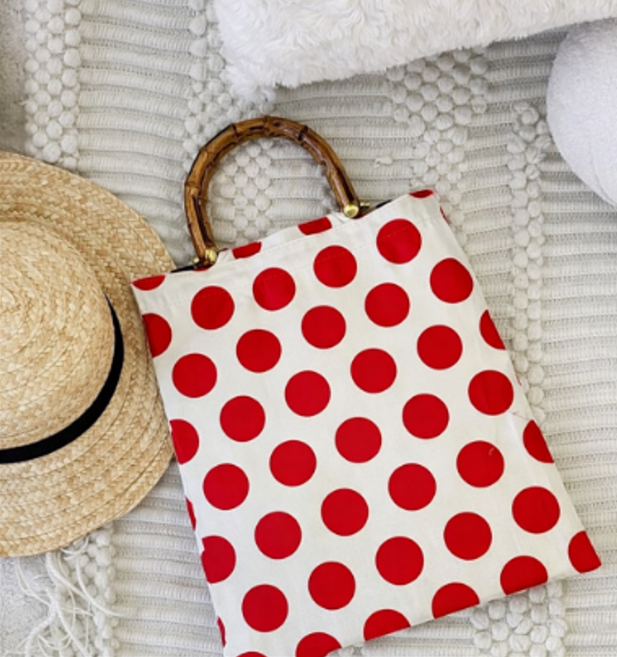 땡땡이 자석버튼 여성 데일리 천 가방 도트무늬 핸드백