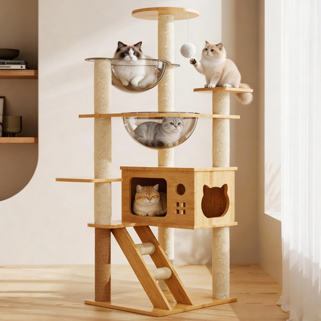 EVIO 캣타워 더블 캡슐 캣폴 NN5, 1개, 원목색