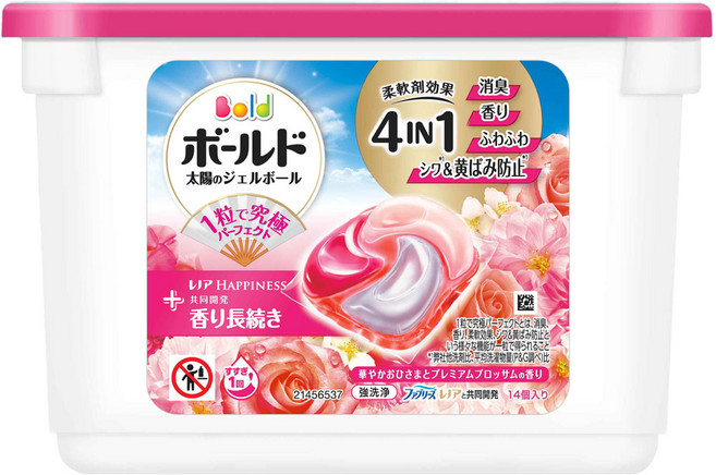 P&G 일본 다우니 보르도 캡슐세제 섬유유연제 +세제 4 in 1 프리미엄 로즈 블라썸 14겔볼, 1개, 14개입