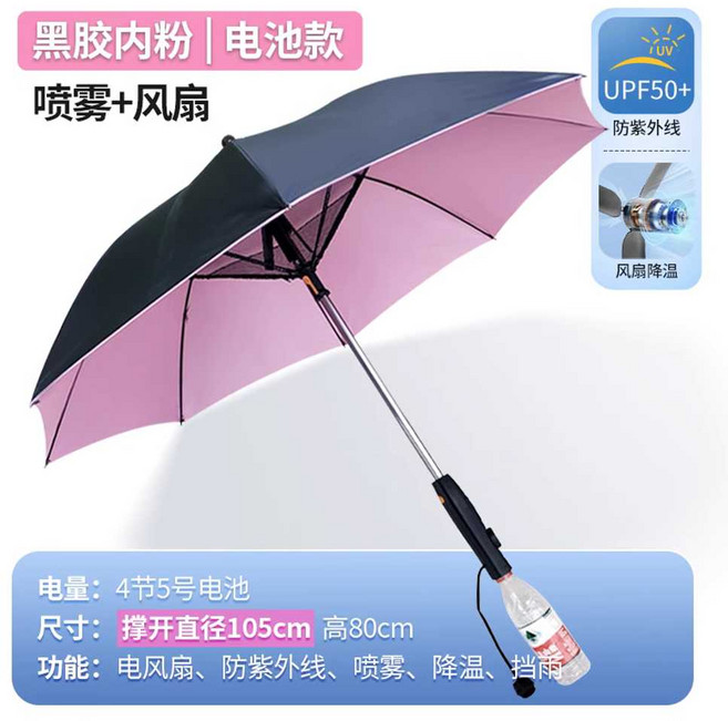 선풍기 우산 양산 독일 기술 자외선 차단 팬 골프장 UV 골프용 장 경량 자동 휴대용, 배터리형 1단계 바람-팬분무 내부 핑크