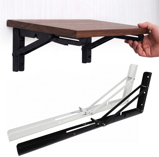롱 접이식 선반 브라켓 원터치 확장형 벽선반 까치발 꺽쇠 ㄱ자 L형 받침, 블랙