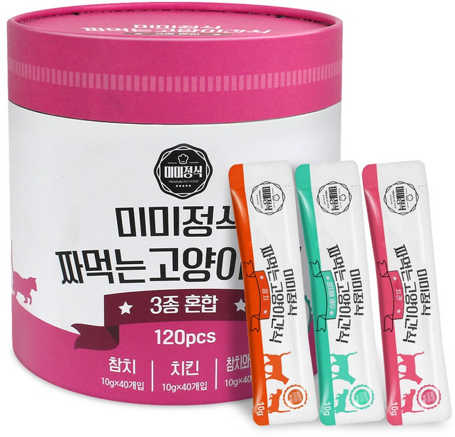 미미정식 짜먹는 고양이간식, 120개, 10g, 핑크