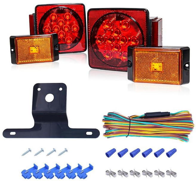MAXXHAUL 70205 12V 모든 LED 수중 트레일러 조명 키트 레드, LED Submersible Trailer Light
