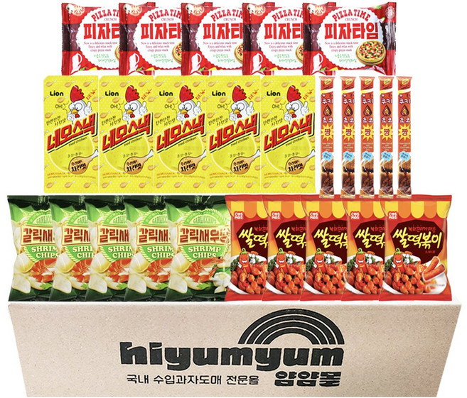 추억의 옛날과자 5종세트 (갈릭새우랑5+쌀떡볶이5+피자타임5+뉴쿠키속초코짱5+네모스낵치킨5) 총 25입, 1개