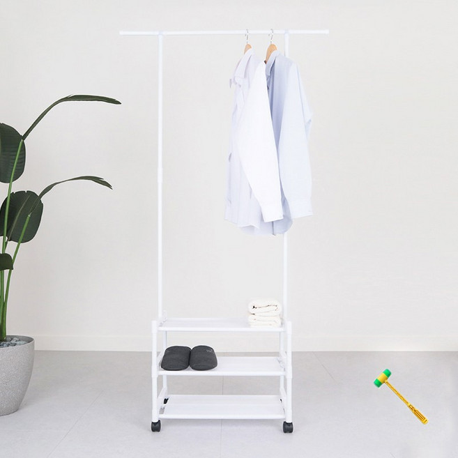 MAME 조립식 비키니 옷장 이동식 선반 행거 + 망치, 화이트