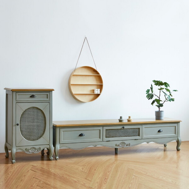 [유캐슬] ★4월구매/상품권3만원증정★ 루앙 엔틱 라탄 티비다이 거실장세트 2000 (거실장+협탁)_그레이, 상세 설명 참조