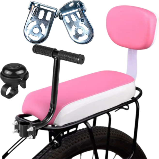 글로리존 자전거 뒷좌석 등받이 안장 발판 손잡이 벨 풀세트, 1개, 핑크