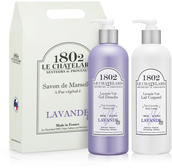 [르샤트라1802] 트루라벤더 바디로션 500ml + 샤워젤 500ml + 핸디형 기프트박스, 1세트