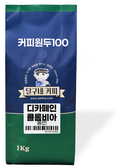 달구네커피 디카페인 콜롬비아 엑셀소 노카페인 로스팅커피, 1개, 1kg, 홀빈(분쇄안함)