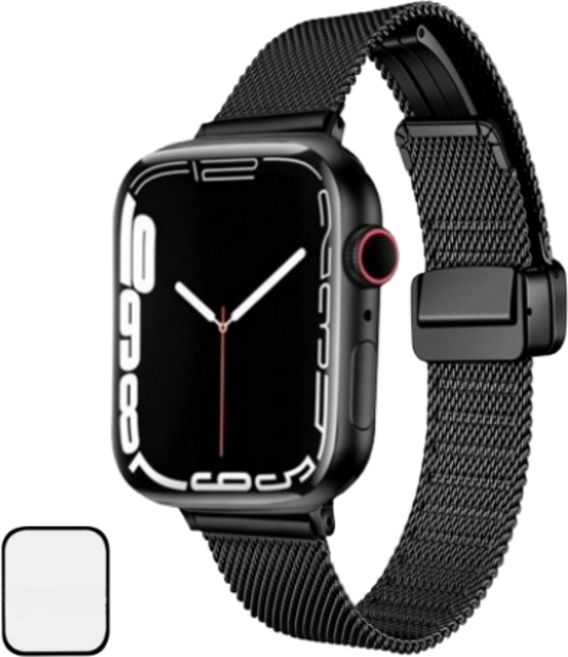 NUBASE 애플워치 호환 밀레니즈 마그네틱 루프 슬림 디버클 메탈 스트랩, 블랙, 1개