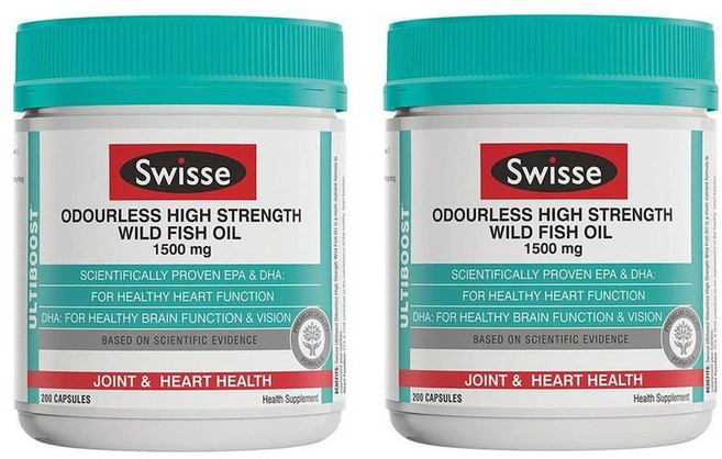 스위스 무향 하이 스트렝스 피쉬 오일 1500mg Swisse Odourless High Strength Fish Oil, 200정, 2개