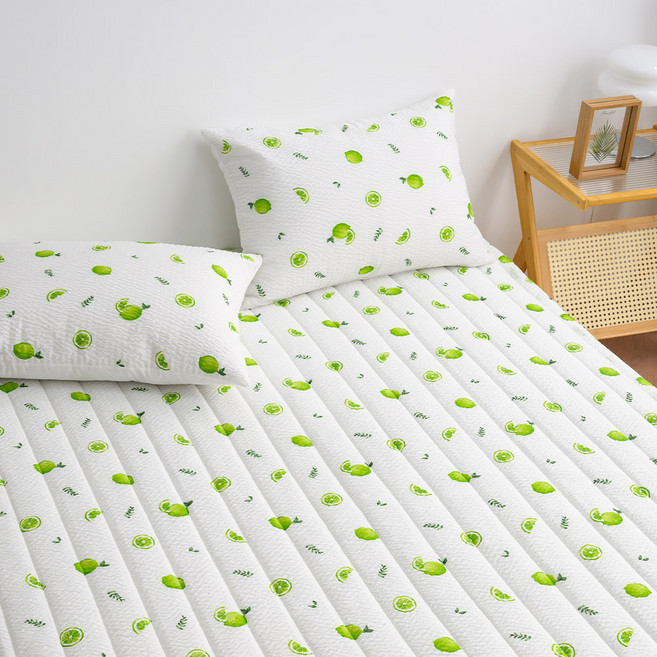 노스 끈적임ZERO 시원한 여름 시어서커 고정밴딩 침대패드 7colors 2size, 라임그린