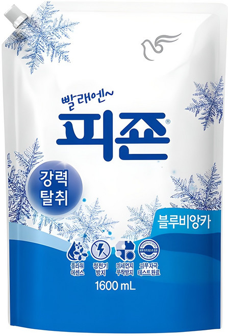피죤 강력탈취 레귤러 섬유유연제 블루비앙카 리필, 1.6L, 1개