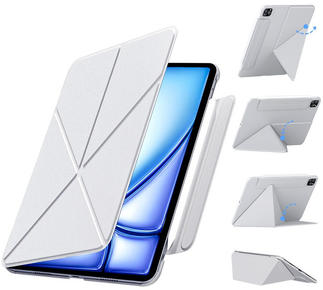 AITEWO 아이패드 케이스 삼각형거치모드 네 가지 각도조절 마그네틱 펜슬수납 미니 에어4/5/6/7 프로7/6/5/4/3/2세대 10.9/11/12.9/13인친 M2 M3 M4, 그레이