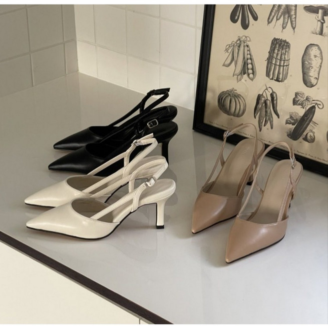 스틸레토 심플 베이직 7cm 버클 슬링백 샌들힐