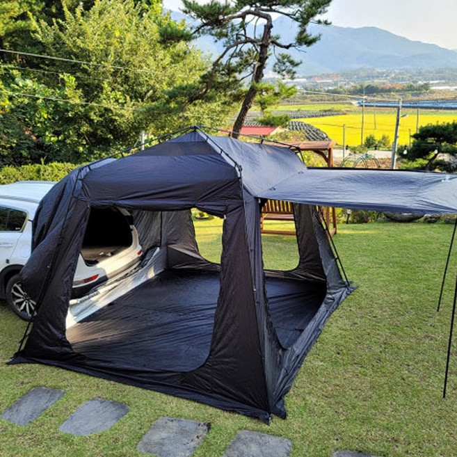 원터치 차박텐트 일체형 그늘막 대형 도킹텐트 자동 오토 꼬리텐트, 4-6인용, 블랙 업그레이드