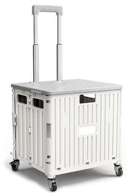 Owete 접이식카트 대형 4바퀴 손수레 마트 장바구니 캠핑 핸드 폴딩 쇼핑카트, 화이트/그레이 덮개, 1개