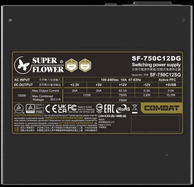 振華 Super Flower COMBAT DG 750W 1000W 金牌 7年保固 ATX 3.1 電源供應器, SF-750C12DG
