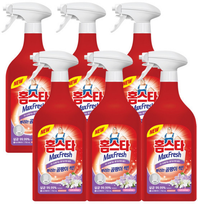 엘지생활건강 홈스타 맥스프레쉬 뿌리는 곰팡이싹 세정제 / 욕실 물때 찌든때 곰팡이제거 세제, 750ml, 6개