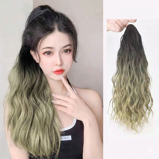 그라데이션 포니테일 가발 집게 붙임머리 묶음머리 컬러 헤어피스 브릿지, 1개, 애쉬그린