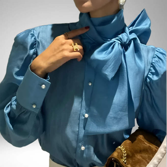 지니마켓25 하이넥 리본 퍼프 시어 블라우스 여성 프렌치룩 우아한 블라우스