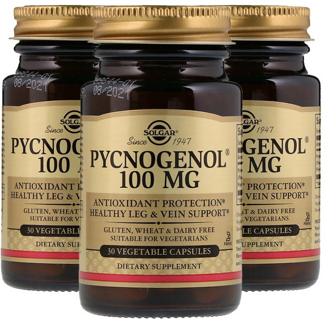 [정품 미국 직배송] 솔가 피크노제놀 100mg 30정 (캡슐)-3개 Solgar Pycnogenol 30cts, 3개