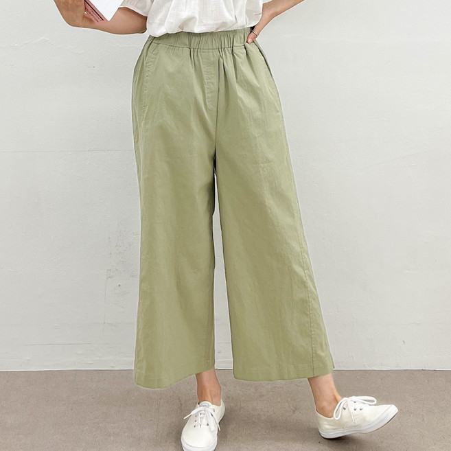 빅걸스토리 여성 빅사이즈 아 큐브 밴딩 캐주얼 8부 통바지