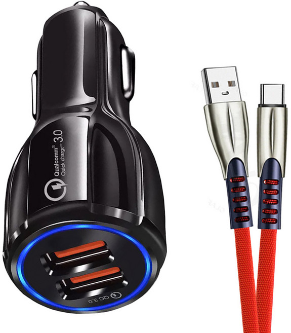 대륙의실수 시거잭충전기 5.1a 퀵차지 차량용3.0 초고속 급속 충전, 시거잭충전기+C타입충전선(랜덤발송)