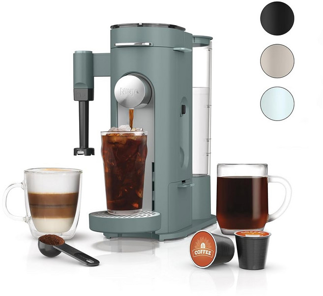 커피 메이커 싱글 서브 커피 포드 & 그라운드와 함께 양조 K-컵 커피 포드와 호환 4가지 브루 스타일 최대 24온스 컵 사이즈 및 56온스 탈착식 저장소 블랙 PB051, Sage Green