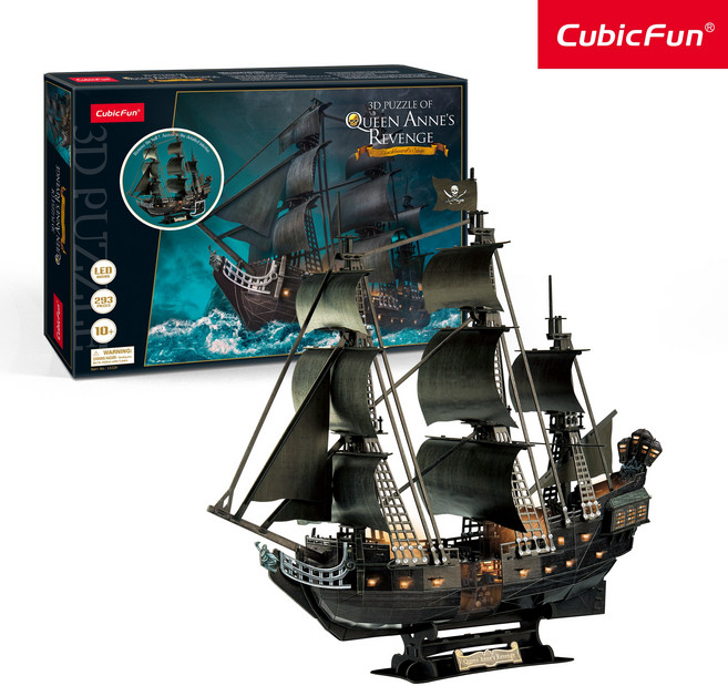 큐빅펀 해적선 앤여왕의복수LED 입체퍼즐 3D퍼즐 만들기 LED시리즈 L522h 선박모형 배모형, 1개