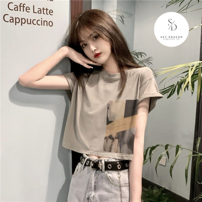 短版寬鬆塗鴉T恤 韓版短袖上衣