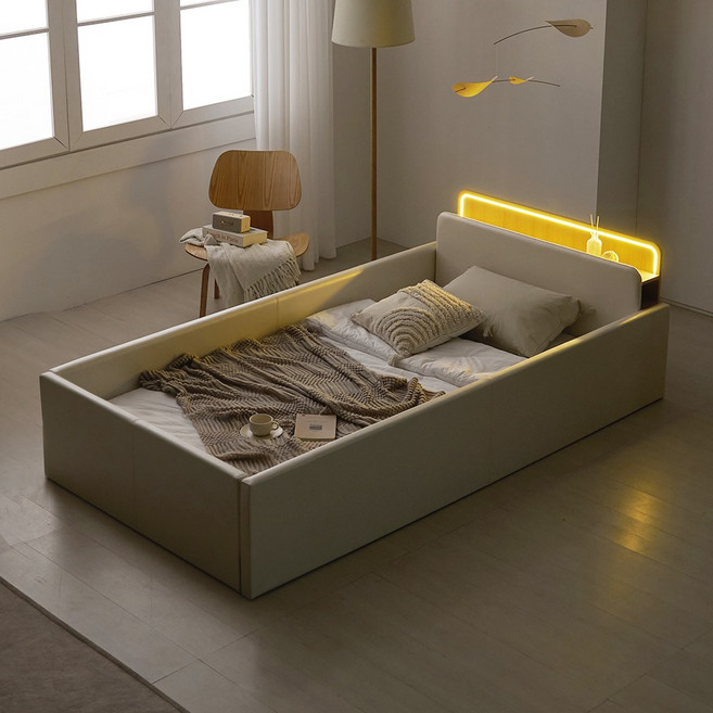 국내제작 인홈 위드유 LED 저상형 침대 가드형C +A1 시그니처 매트리스 포함, 그레이