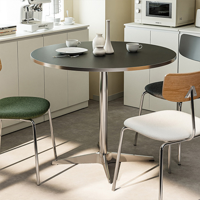 16피스 코코 원형 식탁 테이블 600 800 카페 테이블, 4인용, 블랙