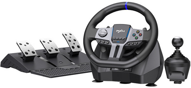 피엑스엔 PXN-V9 GEN2 스티어링 레이싱 휠 페달 쉬프터 블랙 유럽트럭, 1개